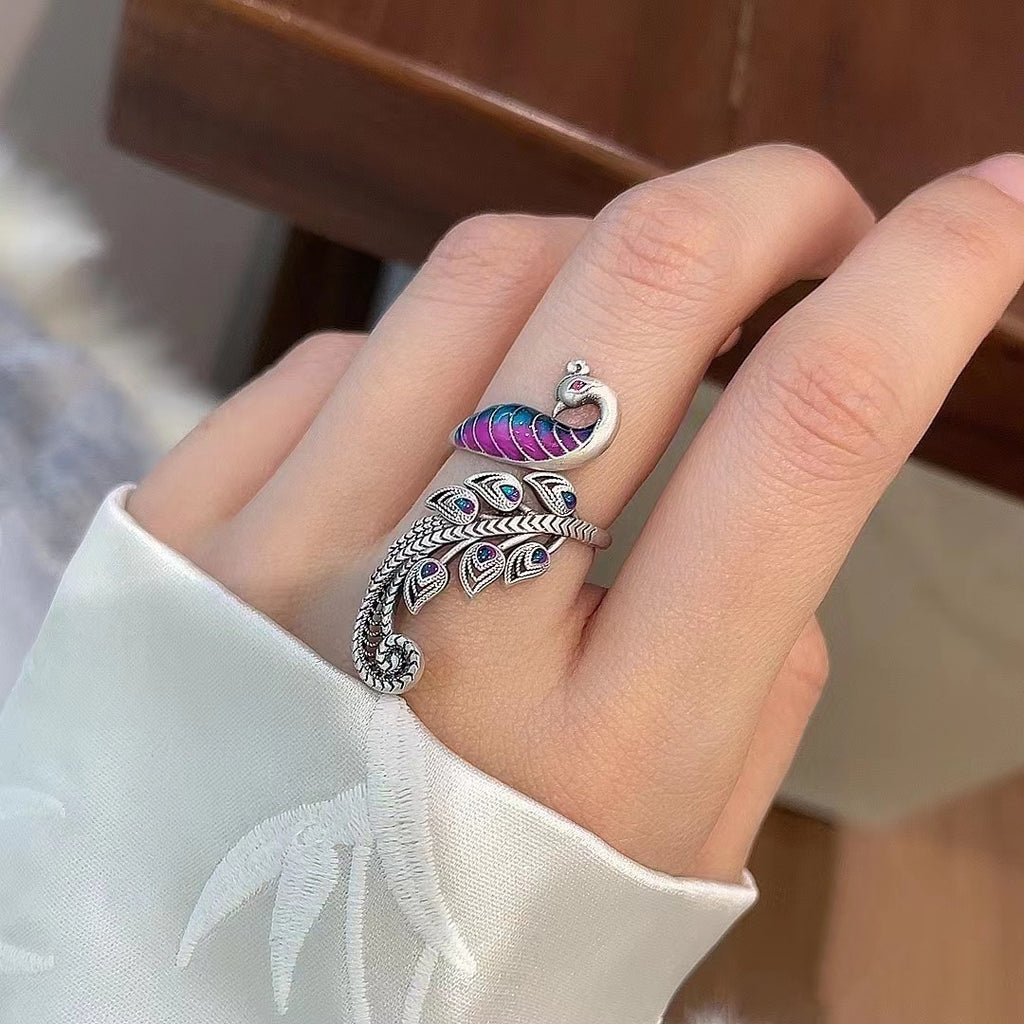 925 Sterling Silver Peacock Feather Ring