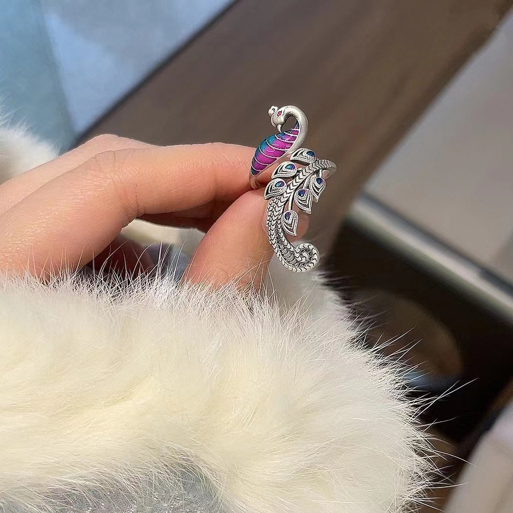 925 Sterling Silver Peacock Feather Ring