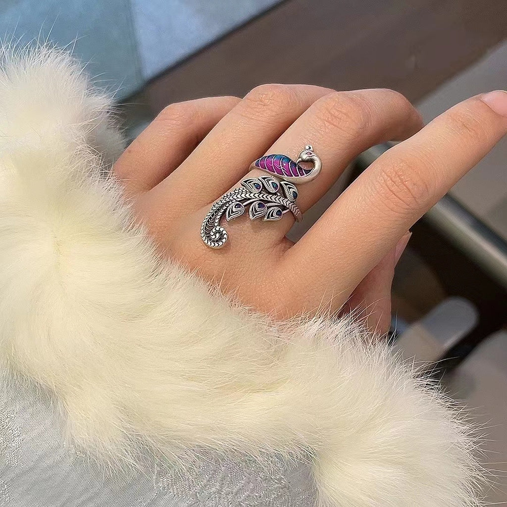 925 Sterling Silver Peacock Feather Ring