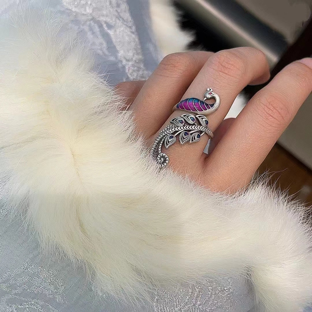 925 Sterling Silver Peacock Feather Ring