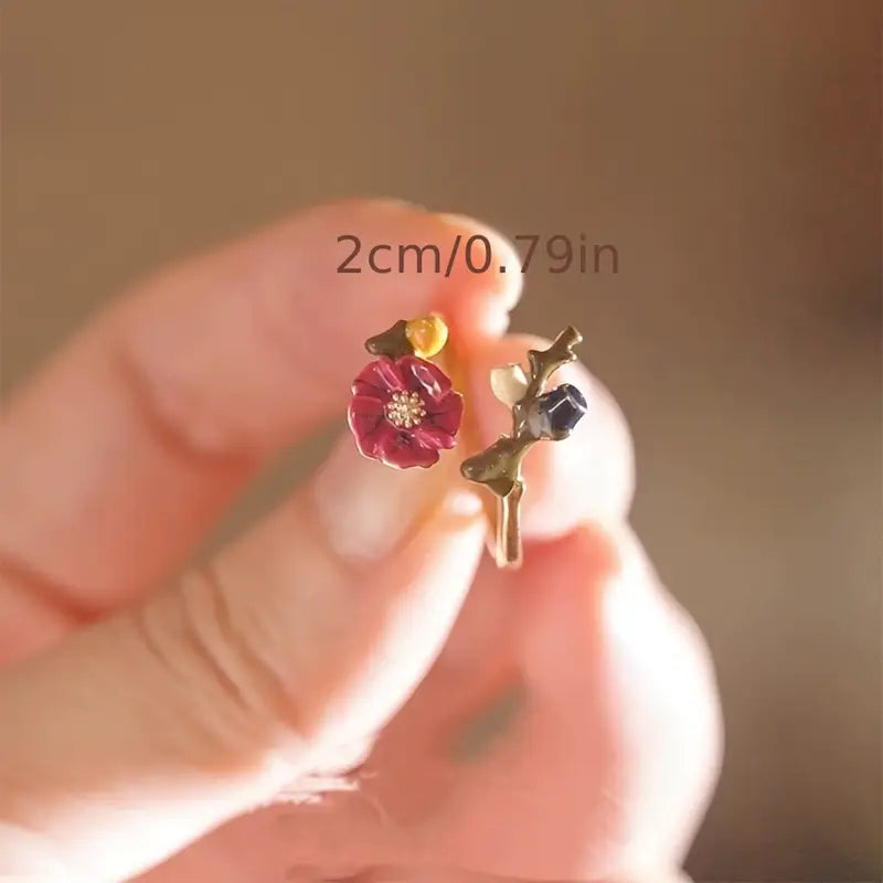 Enamel Flower Open Ring – Retro French High-End Women’s Index Finger Jewelry (F38)